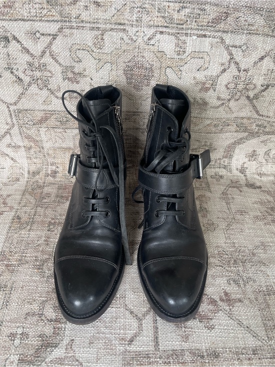 Prada Shoes - Prada Monk Strap Black Leather Lace-Up Combat Ankle Boots with Buckle